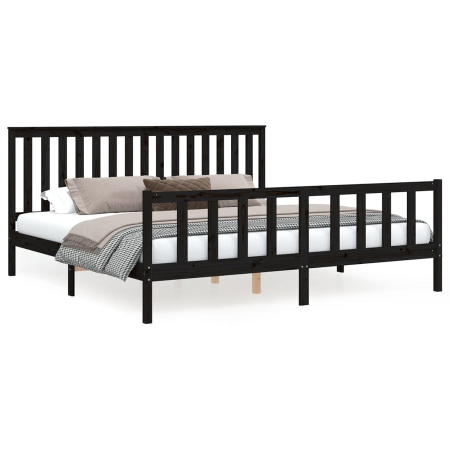 Bedframe Met Hoofdbord Massief Grenenhout 200 x 200 cm Zwart