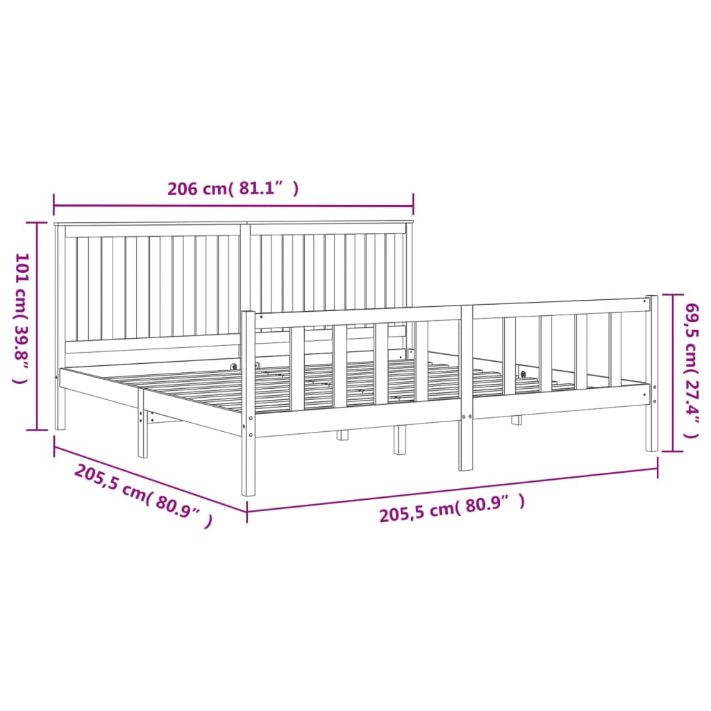 Bedframe Met Hoofdbord Massief Grenenhout 200 x 200 cm Zwart