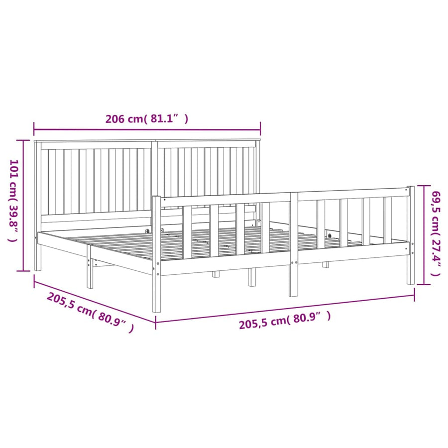 Bedframe Met Hoofdbord Massief Grenenhout 200 x 200 cm Zwart