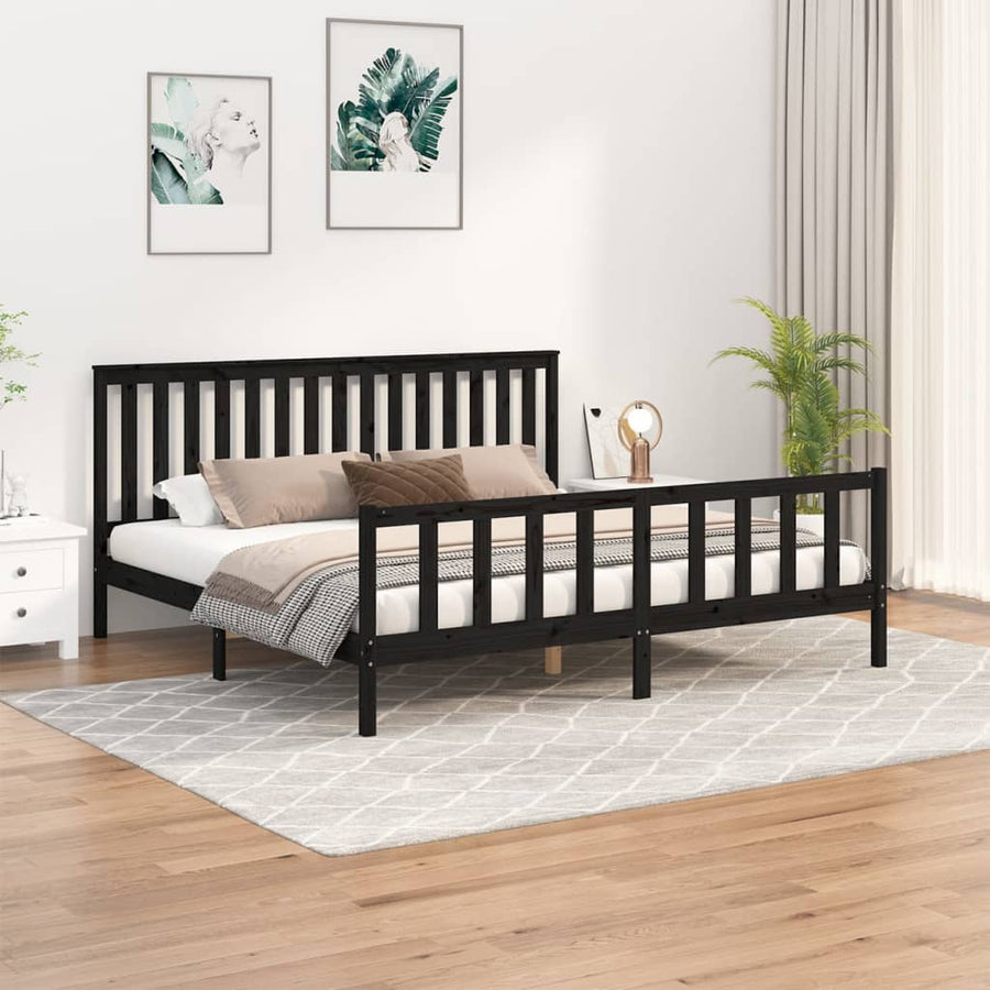 Bedframe Met Hoofdbord Massief Grenenhout 200 x 200 cm Zwart