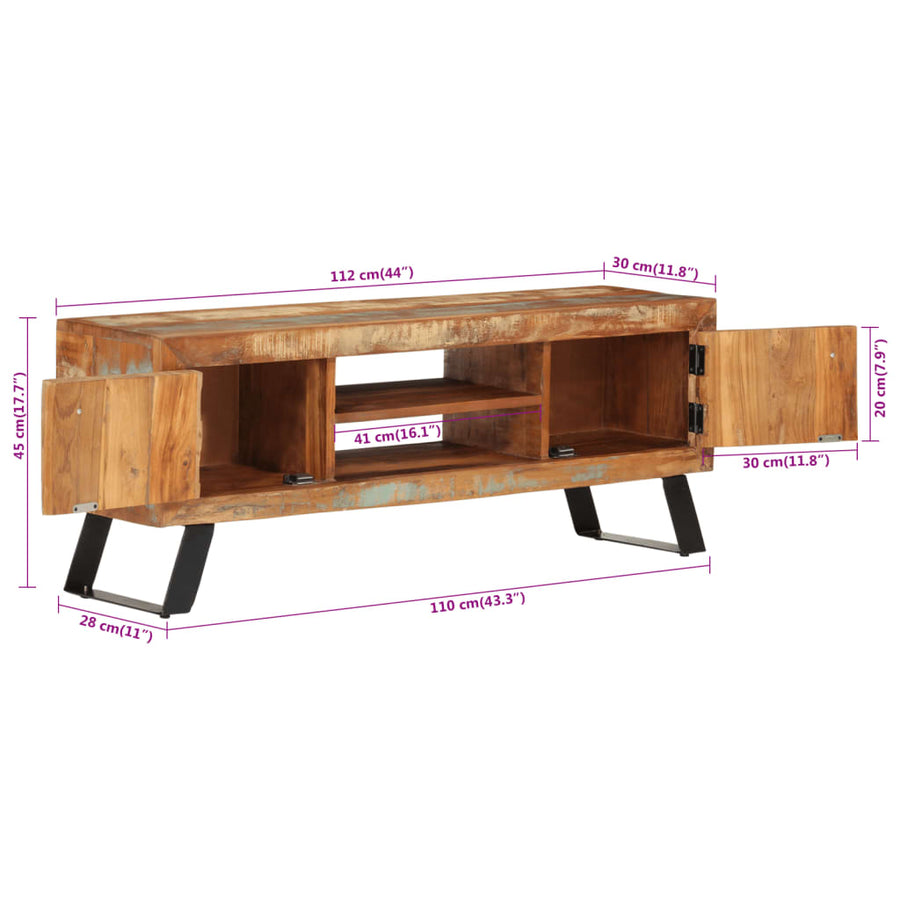Tv-Meubel 112X30X Massief Gerecycled Hout