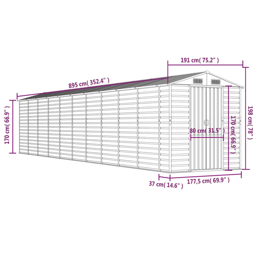 Tuinschuur 191X895X198 Cm Gegalvaniseerd Staal Lichtgrijs