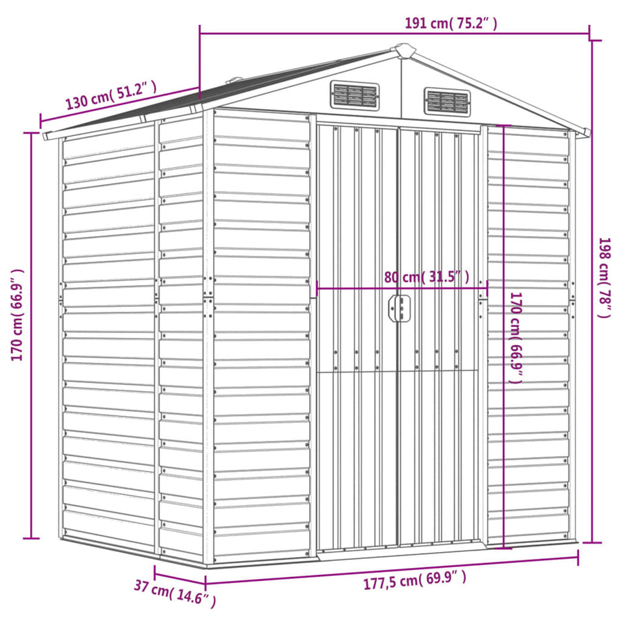 Tuinschuur 191X130X198 Cm Gegalvaniseerd Staal Antracietkleurig
