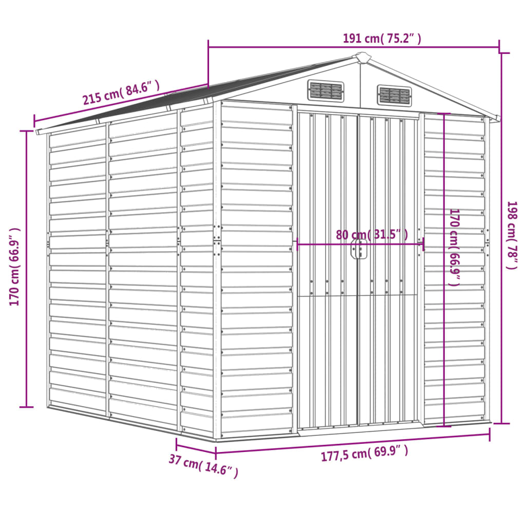 Tuinschuur Gegalvaniseerd Staal Kleurig 191 x 215 x 198 cm Antraciet
