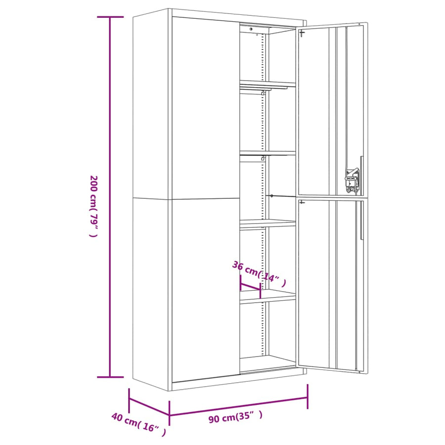 Archiefkast Staal 90 x 40 x 240 cm Zwart