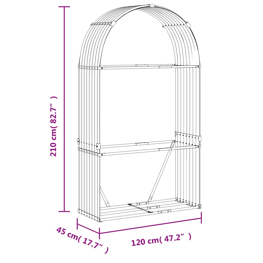 Haardhoutopslag Gegalvaniseerd Staal 120 x 45 x 210 cm Lichtgrijs