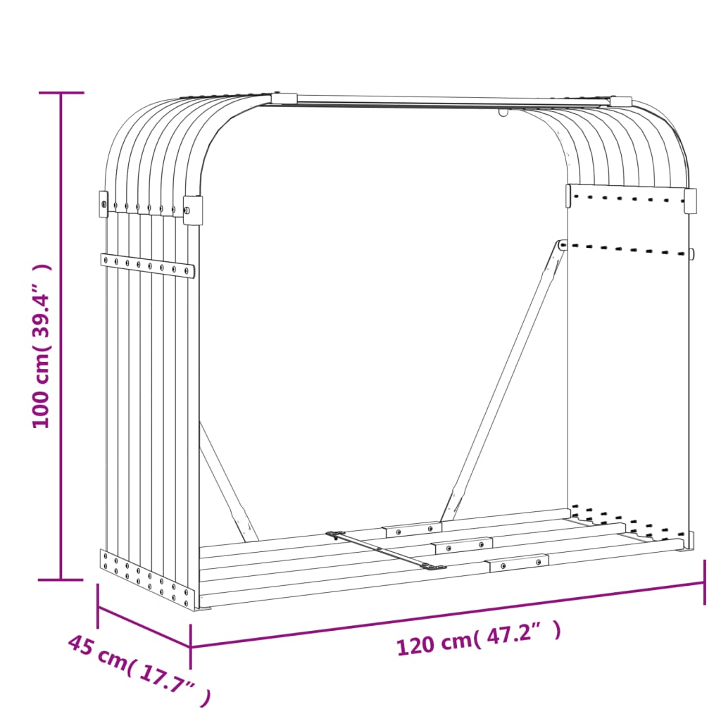 Haardhoutopslag Gegalvaniseerd Staal 120 x 45 x 100 cm Lichtgrijs