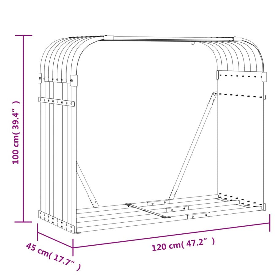 Haardhoutopslag Gegalvaniseerd Staal 120 x 45 x 100 cm Lichtgrijs