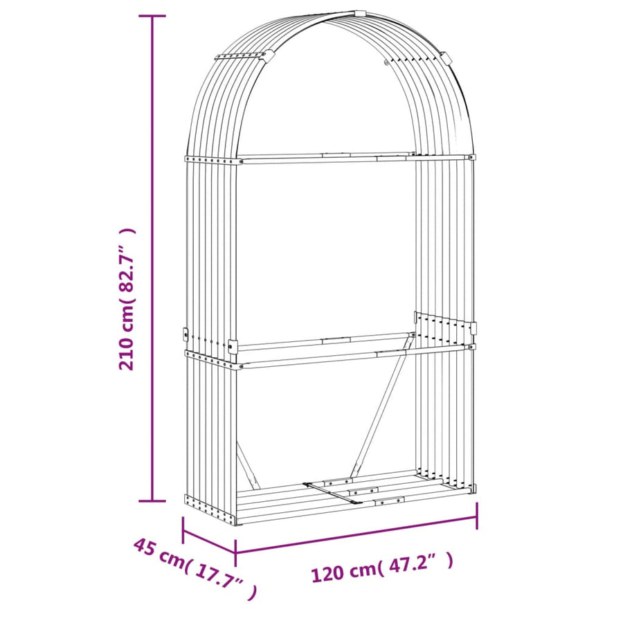 Haardhoutopslag Gegalvaniseerd Staal 120 x 45 x 210 cm Lichtbruin