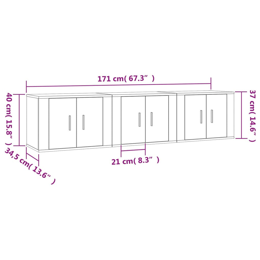 Tv-Wandmeubels 57X4,5X40 Cm Eikenkleurig 3 57 x 34.5 x 40 cm Grijs sonoma