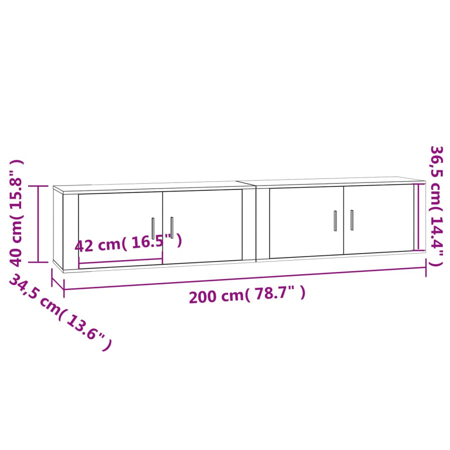 Tv-Wandmeubels 100X34,5X40 Cm Kleurig 2 100 cm Gerookt eiken