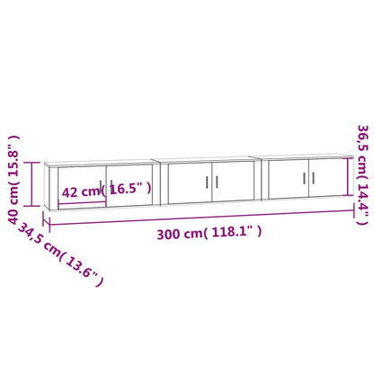Tv-Wandmeubels 3 St 100X34,5X40 Cm Sonoma Eikenkleurig 100 x 34.5 x 40 cm