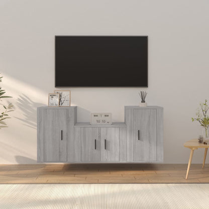-Delige Tv-Meubelset Bewerkt Hout Eikenkleurig Grijs sonoma