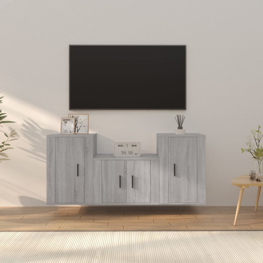 -Delige Tv-Meubelset Bewerkt Hout Eikenkleurig Grijs sonoma