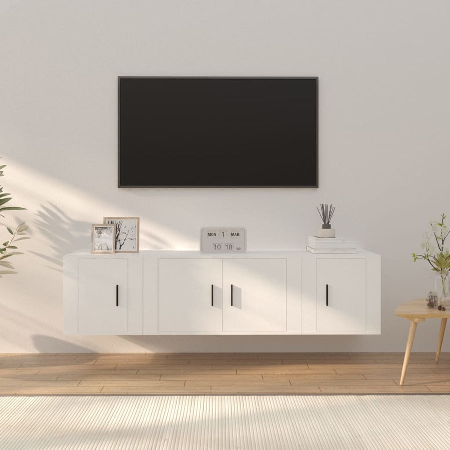 -Delige Tv-Meubelset Bewerkt Hout Wit