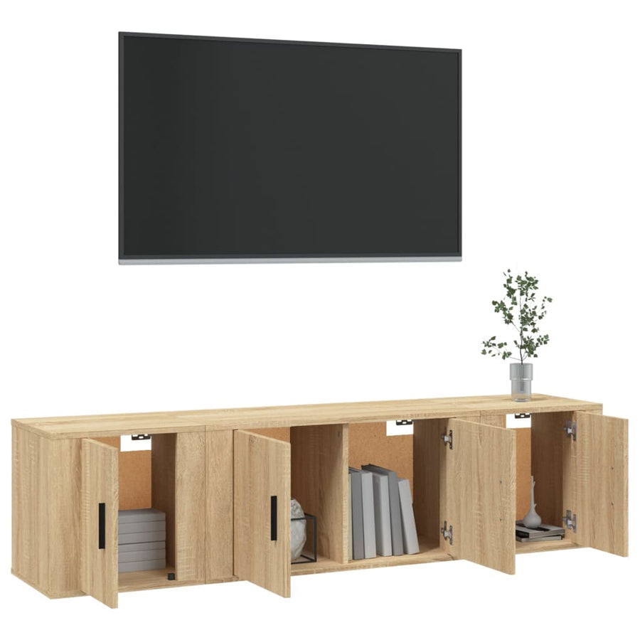 3-Delige Tv-Meubelset Bewerkt Hout Kleurig Sonoma eiken