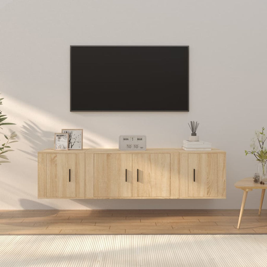 3-Delige Tv-Meubelset Bewerkt Hout Kleurig Sonoma eiken