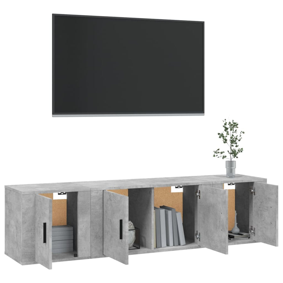 -Delige Tv-Meubelset Bewerkt Hout Betongrijs