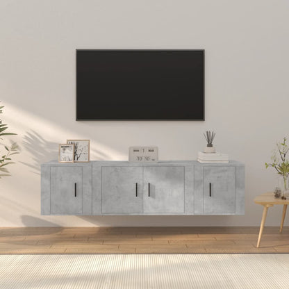 -Delige Tv-Meubelset Bewerkt Hout Betongrijs