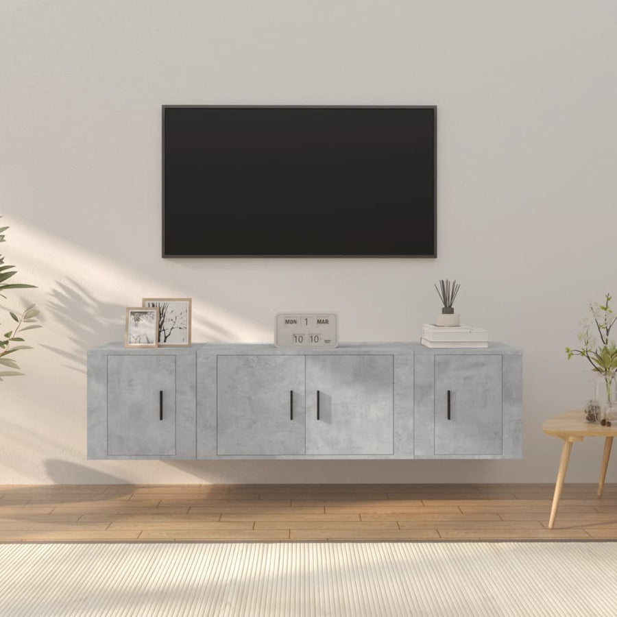 -Delige Tv-Meubelset Bewerkt Hout Betongrijs