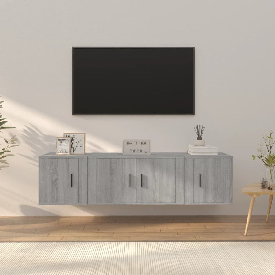 -Delige Tv-Meubelset Bewerkt Hout Eikenkleurig Grijs sonoma