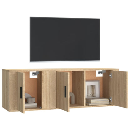 2-Delige Tv-Meubelset Bewerkt Hout Kleurig Sonoma eiken
