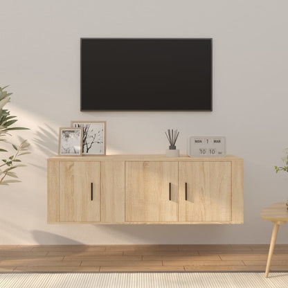 2-Delige Tv-Meubelset Bewerkt Hout Kleurig Sonoma eiken