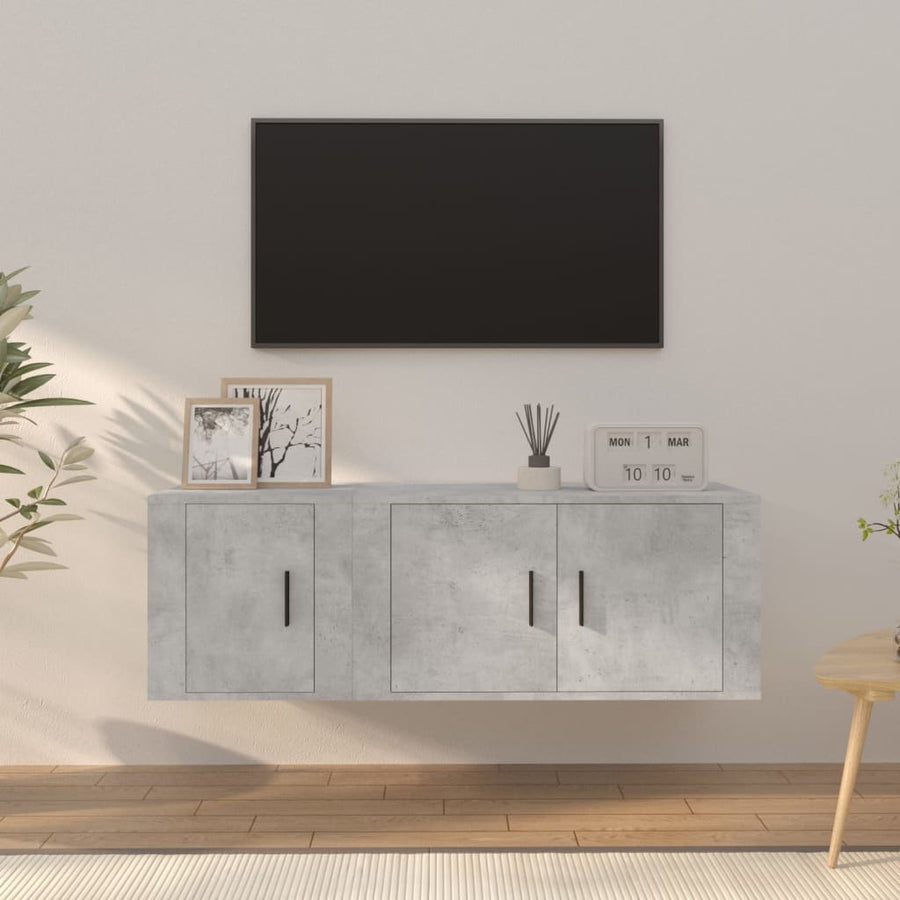 -Delige Tv-Meubelset Bewerkt Hout Betongrijs