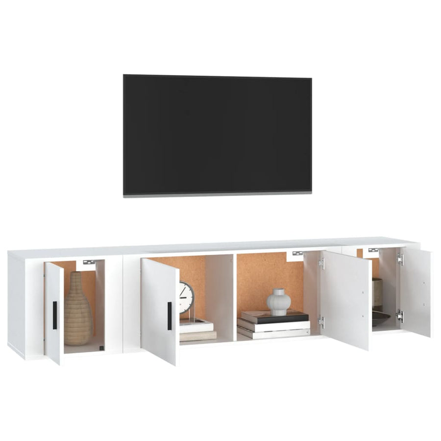 3-Delige Tv-Meubelset Bewerkt Hout Wit