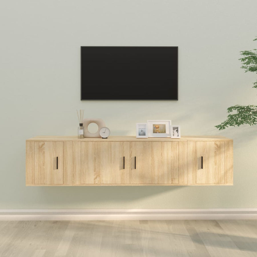 -Delige Tv-Meubelset Bewerkt Hout Kleurig Sonoma eiken