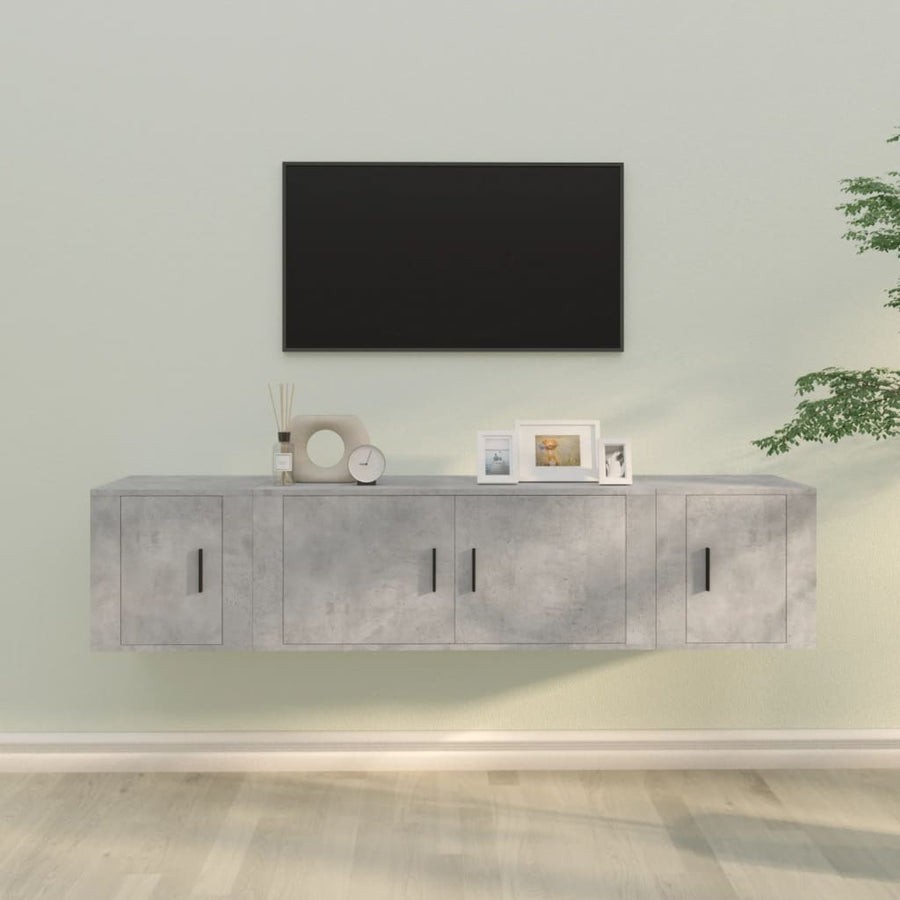-Delige Tv-Meubelset Bewerkt Hout Betongrijs