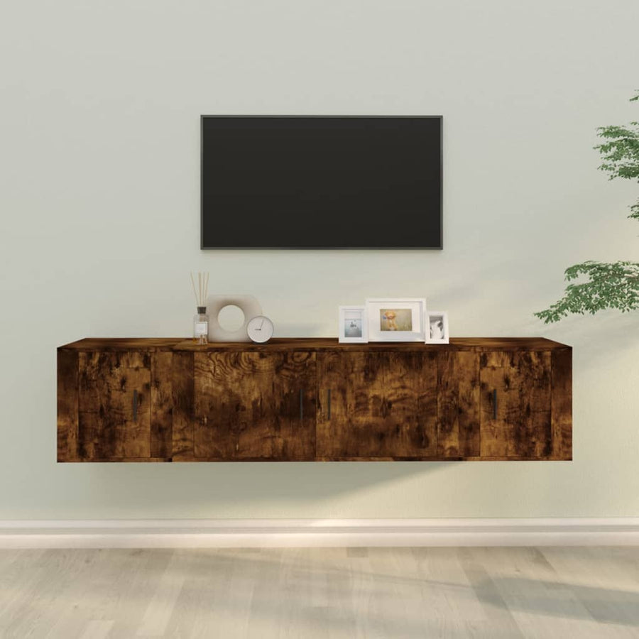 3-Delige Tv-Meubelset Bewerkt Hout Kleurig Gerookt eiken