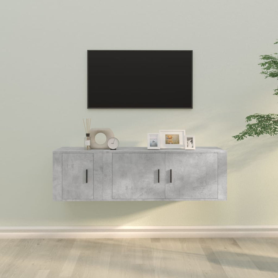 -Delige Tv-Meubelset Bewerkt Hout Betongrijs