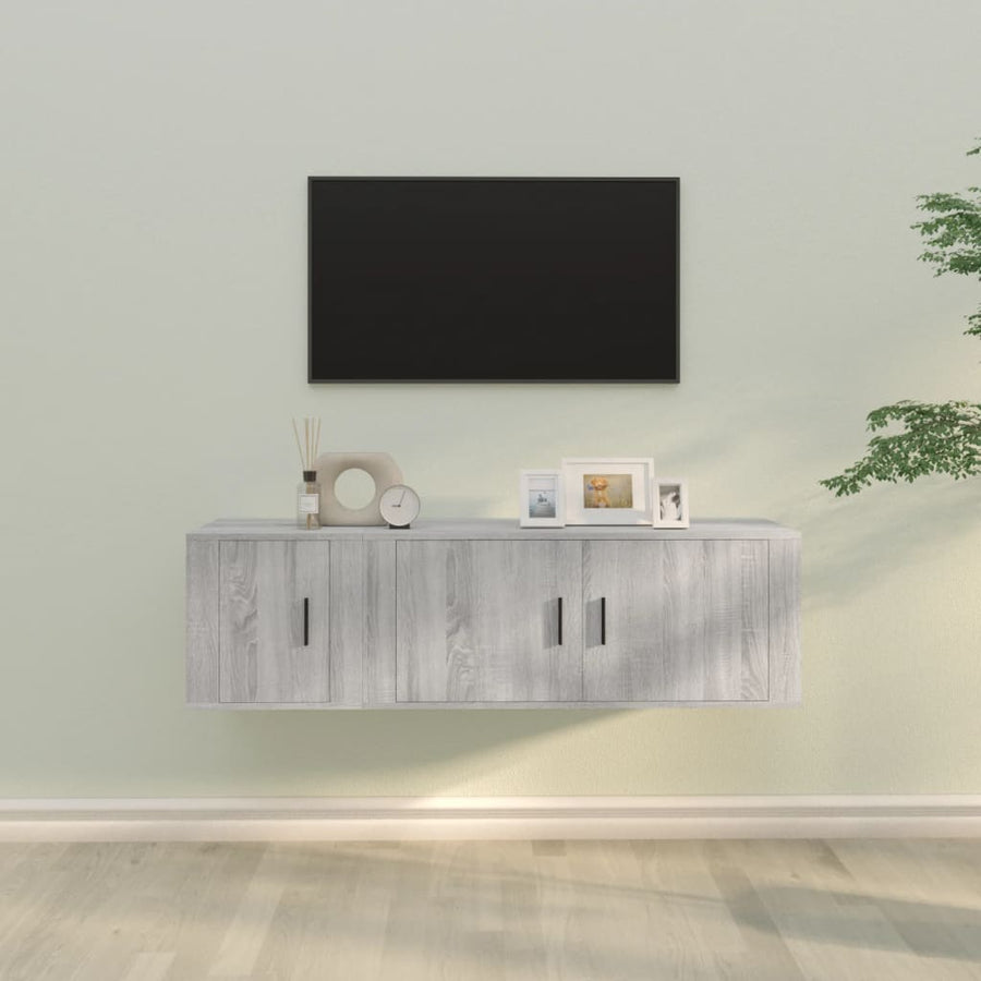 2-Delige Tv-Meubelset Bewerkt Hout Eikenkleurig Grijs sonoma