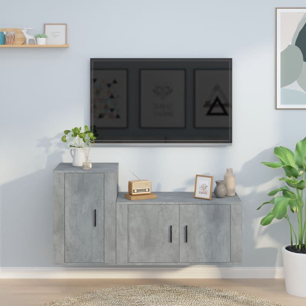 -Delige Tv-Meubelset Bewerkt Hout Betongrijs