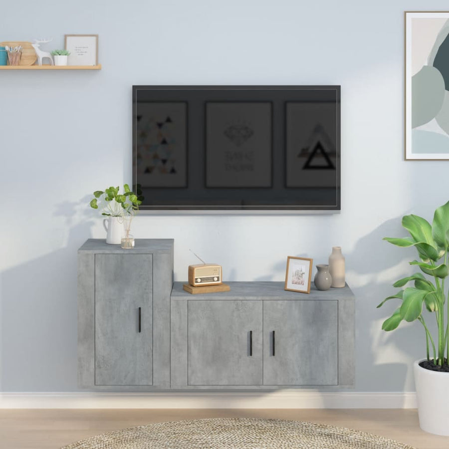 -Delige Tv-Meubelset Bewerkt Hout Betongrijs