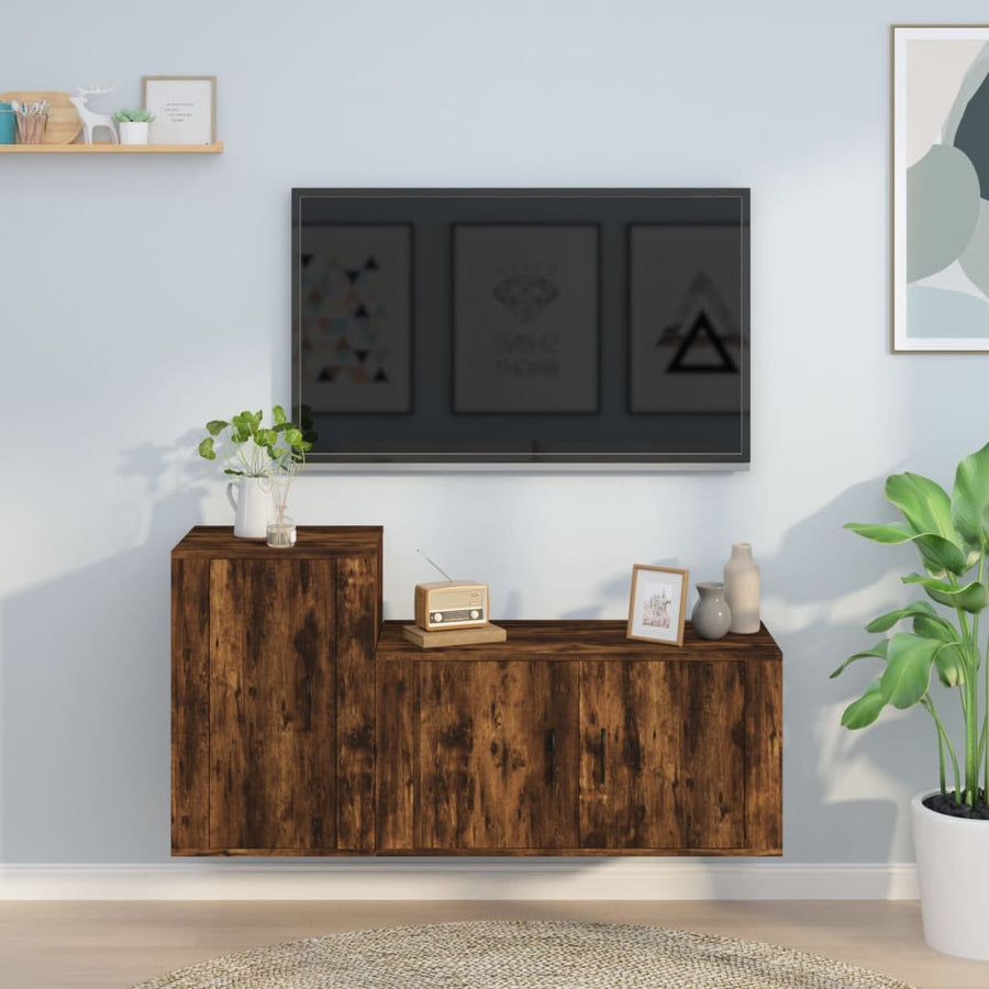 -Delige Tv-Meubelset Bewerkt Hout Kleurig Gerookt eiken