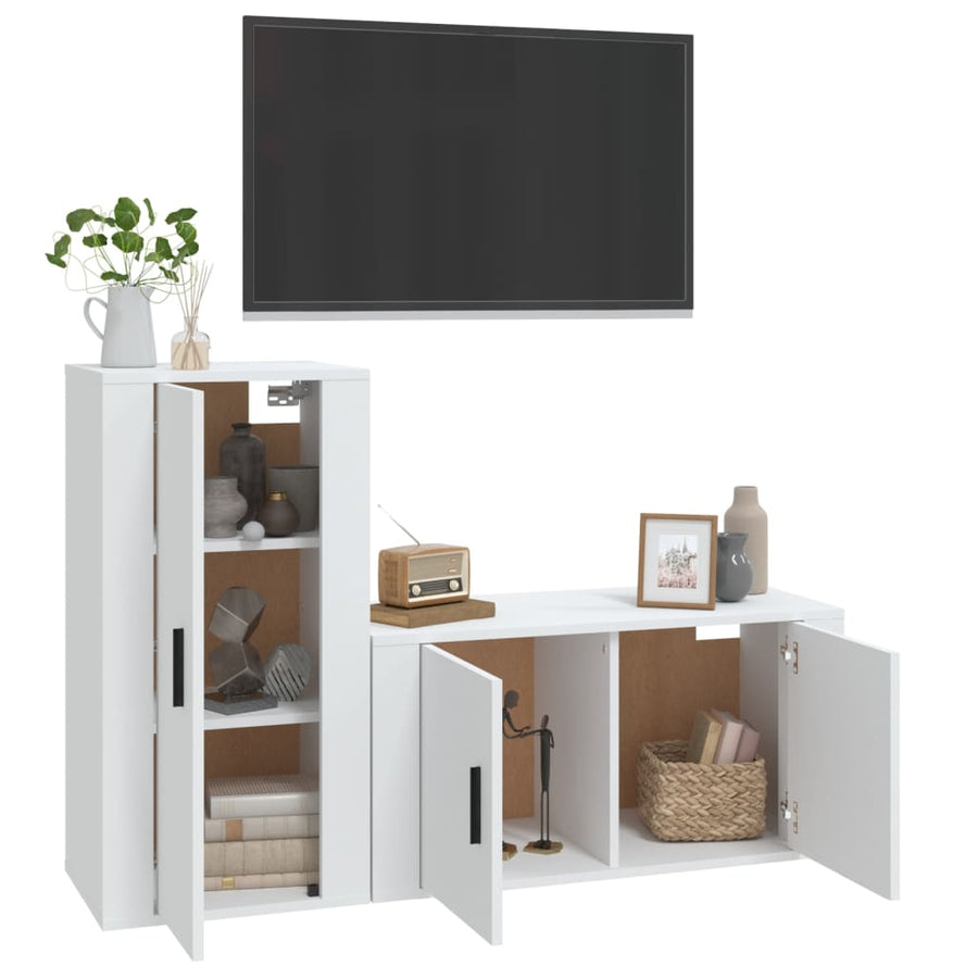 -Delige Tv-Meubelset Bewerkt Hout Wit