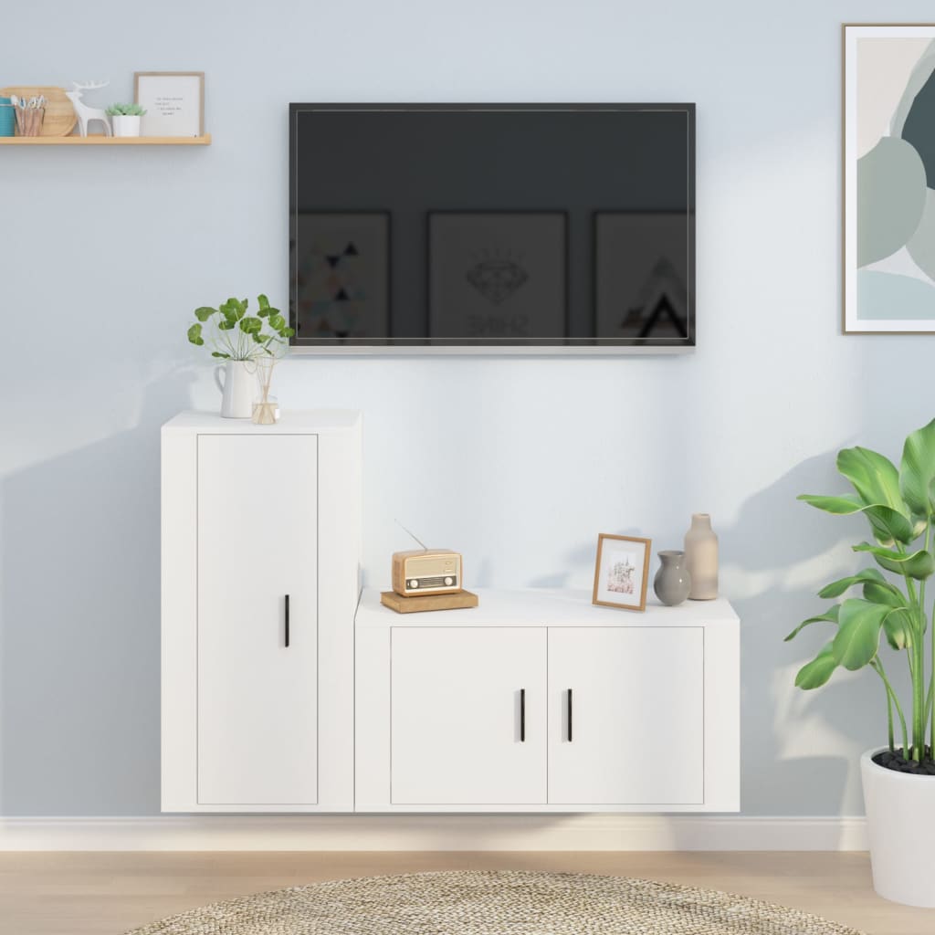 -Delige Tv-Meubelset Bewerkt Hout Wit