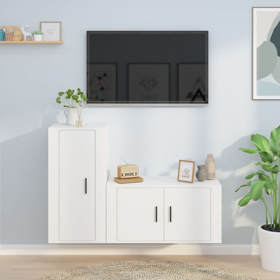 -Delige Tv-Meubelset Bewerkt Hout Wit