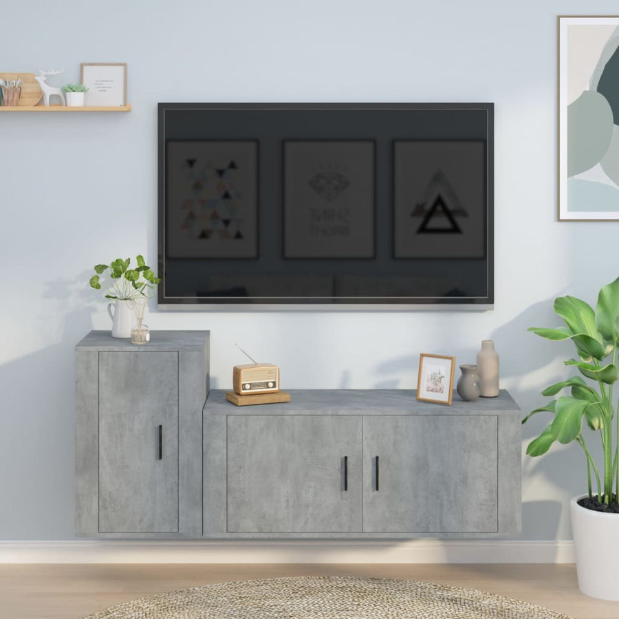 -Delige Tv-Meubelset Bewerkt Hout Betongrijs