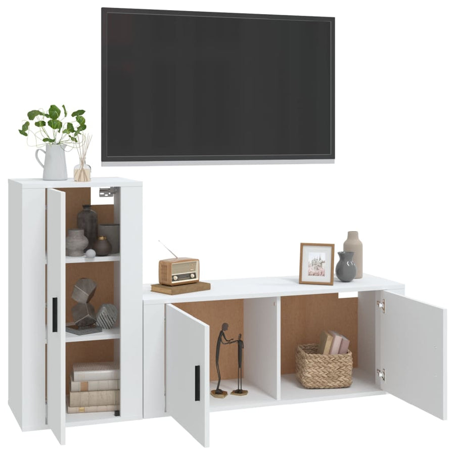 2-Delige Tv-Meubelset Bewerkt Hout Wit