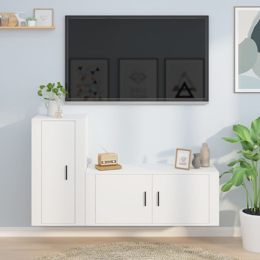 2-Delige Tv-Meubelset Bewerkt Hout Wit