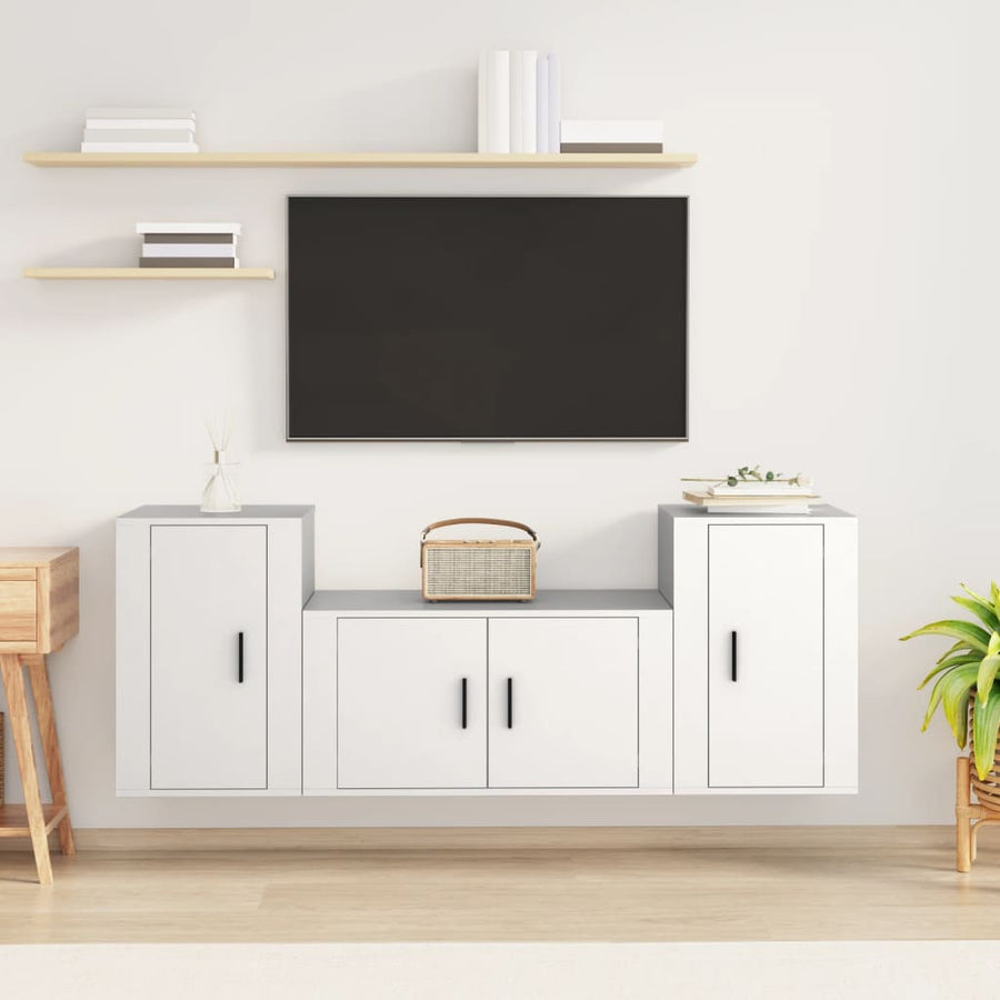 -Delige Tv-Meubelset Bewerkt Hout Wit