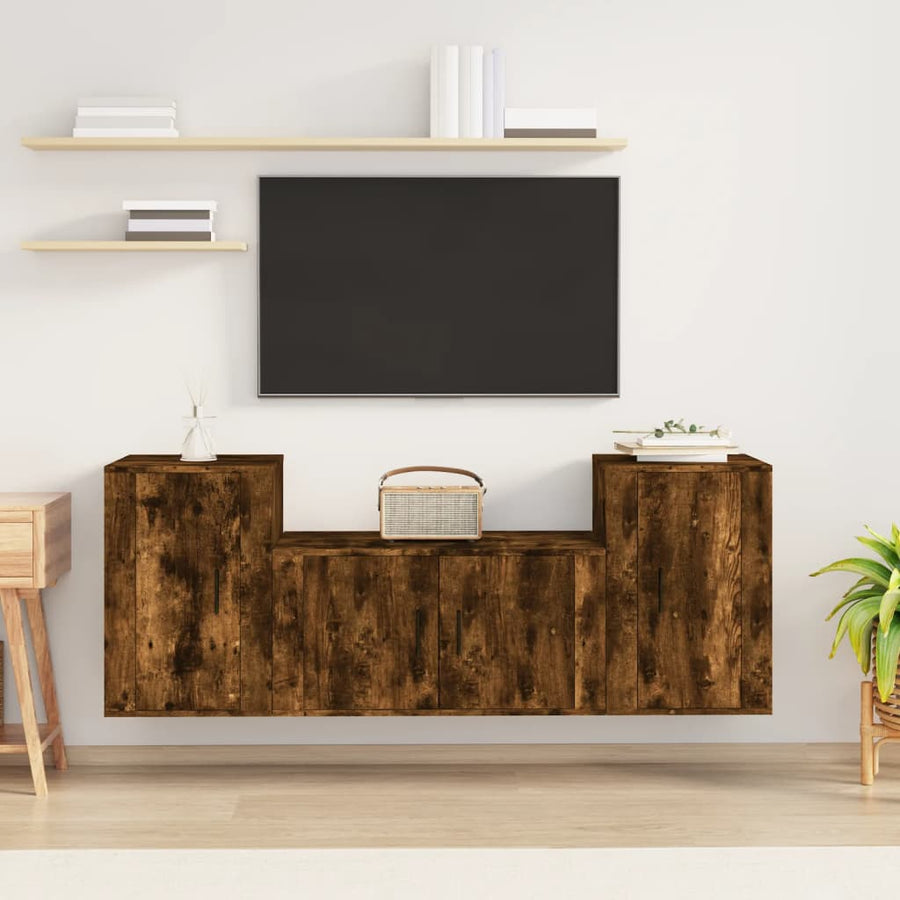 -Delige Tv-Meubelset Bewerkt Hout Kleurig Gerookt eiken