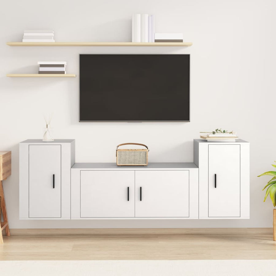 -Delige Tv-Meubelset Bewerkt Hout Wit