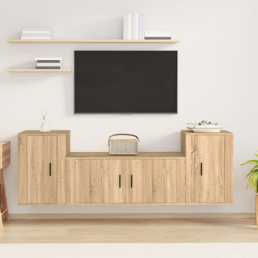-Delige Tv-Meubelset Bewerkt Hout Kleurig Sonoma eiken