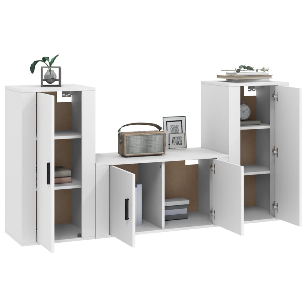 -Delige Tv-Meubelset Bewerkt Hout Wit