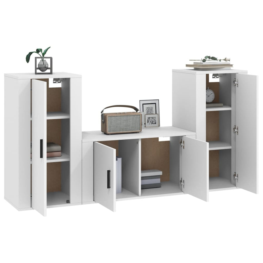 -Delige Tv-Meubelset Bewerkt Hout Wit