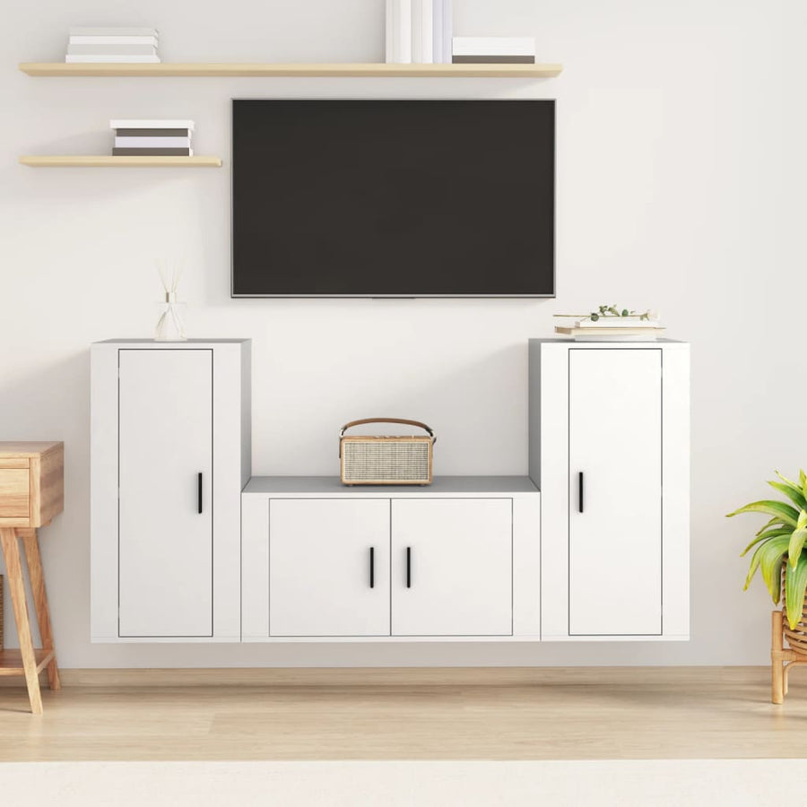 -Delige Tv-Meubelset Bewerkt Hout Wit